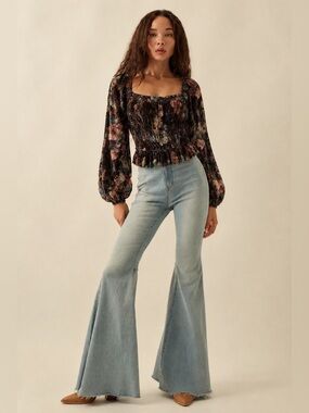 Anthropologie hutch velvet velour billowy balloon sleeve indie bohemian top cos
